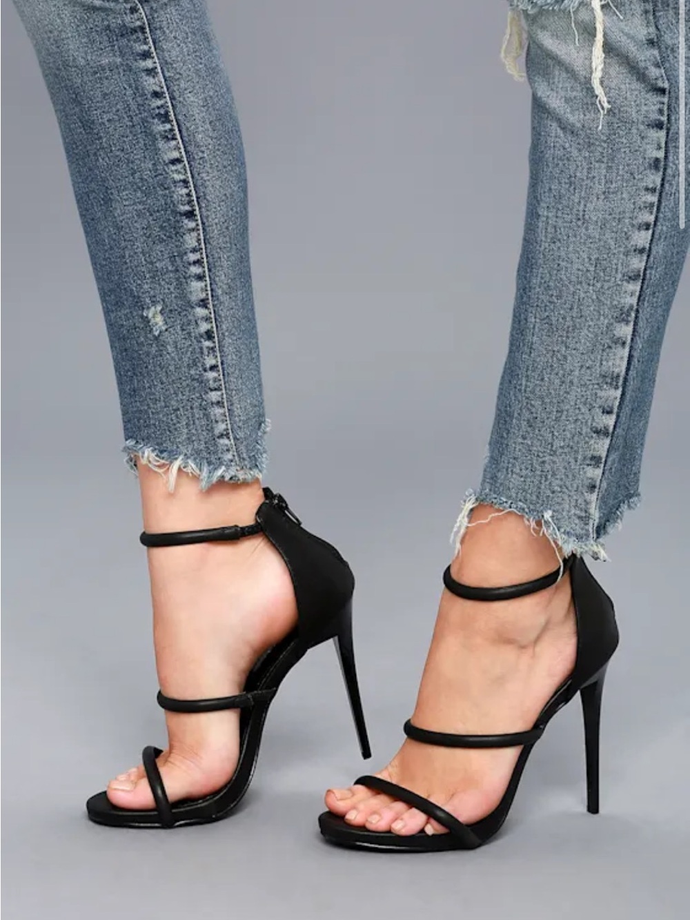 Lulu's Black Strappy Stiletto Heels